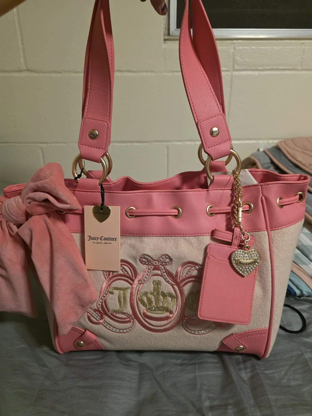 Juicy Couture Pink Canvas & Leather-Trim Tote with Charms